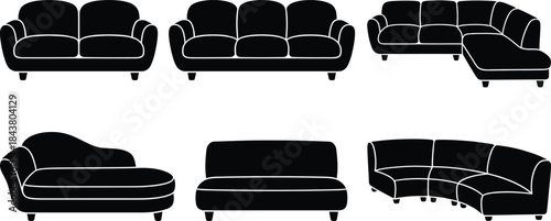 Sofa Silhouette Icon Set Vector