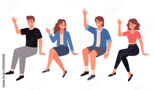 Young diverse group of animated characters waving and smiling