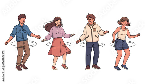 Group of young adults dancing with hula hoops