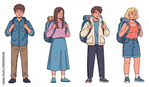 Young caucasian teens with backpacks ready for adventure