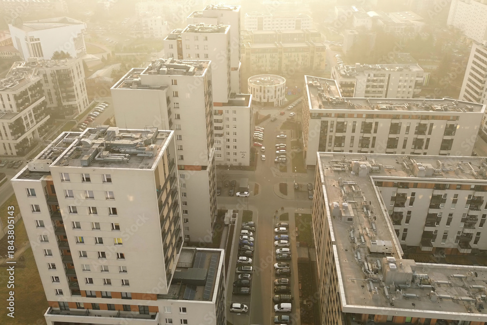 Naklejka premium Contemporary city housing estate drone shot