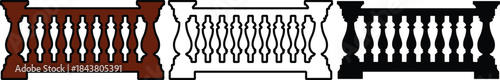 Three decorative balustrade patterns with brown black and white colors