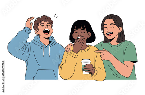 Diverse group of teens laughing together in casual attire