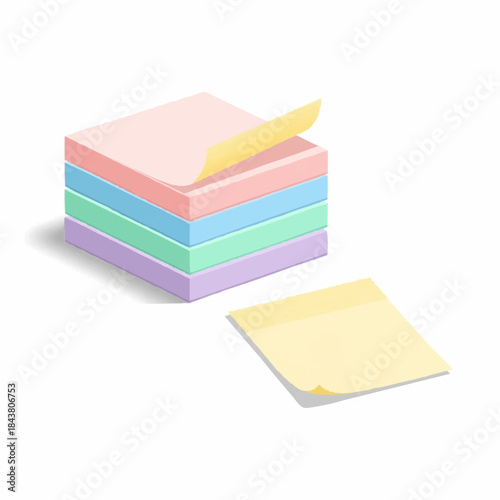 Stack of colorful sticky notes, one note is peel off from the stack and put near the stack Vector illustration
