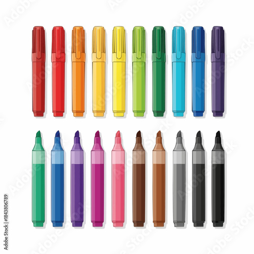 A colorful array of highlighters neatly arranged Vector illustration