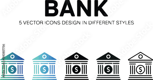 Collection of bank building icons with dollar signs