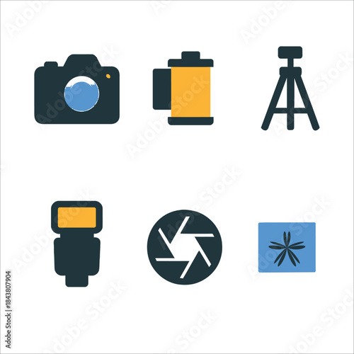 Digital Photography Camera Film Tripod Shutter Flash Flat Icons