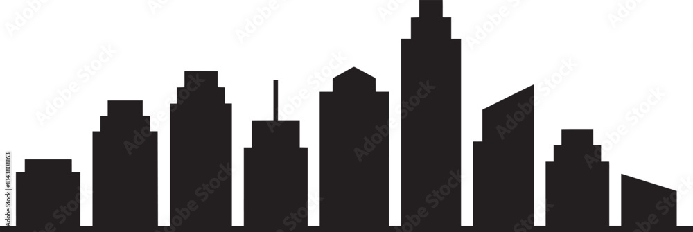Obraz premium Abstract city silhouette featuring modern buildings and towering structures transparent background