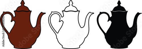 Three Pitchers in Brown Black and White Silhouette Style