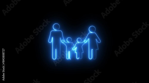 Glowing neon family icon animation on black background representing relationships and togetherness