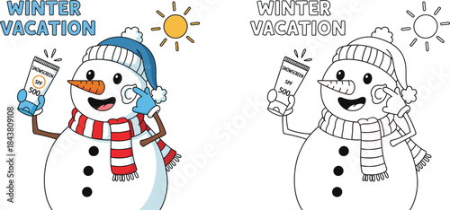 Cute Snowman with Sunscreen for Winter Vacation and Sun Protection Cartoon