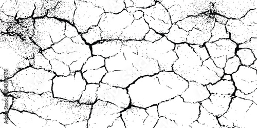 Cracked white surface texture. Black and white grunge background with cracks. Cracks transparent background. Very cracked wall shabby surface for making brush white background. 