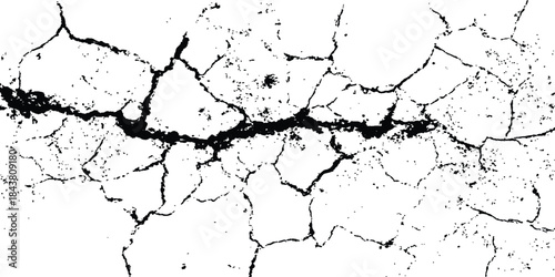 Cracked white surface texture. Black and white grunge background with cracks. Cracks transparent background. Very cracked wall shabby surface for making brush white background. 