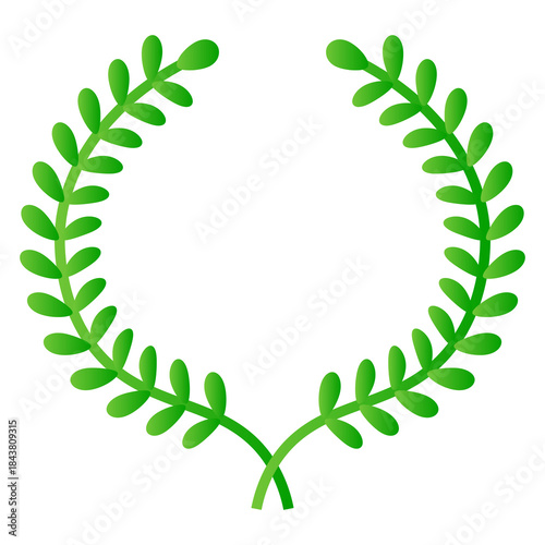 Green laurel wreath. Green silhouette laurel foliate wreaths, award, achievement, chaplet, heraldry, nobility. Green leaf silhouette on PNG.