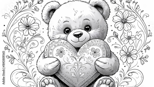 teddy bear holding heart, floral design clip art preview