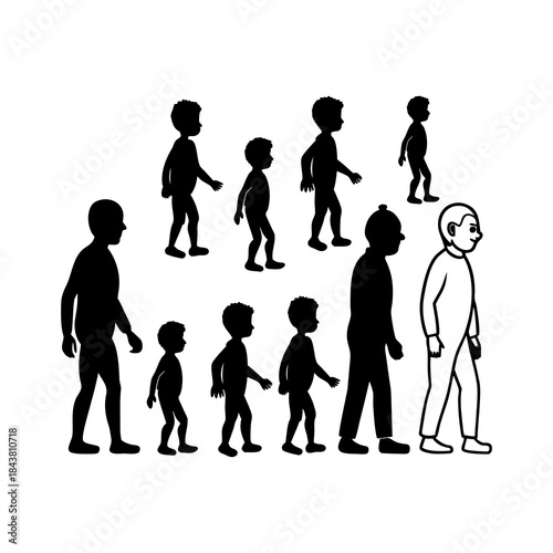 Silhouettes of people of different ages walking in a line