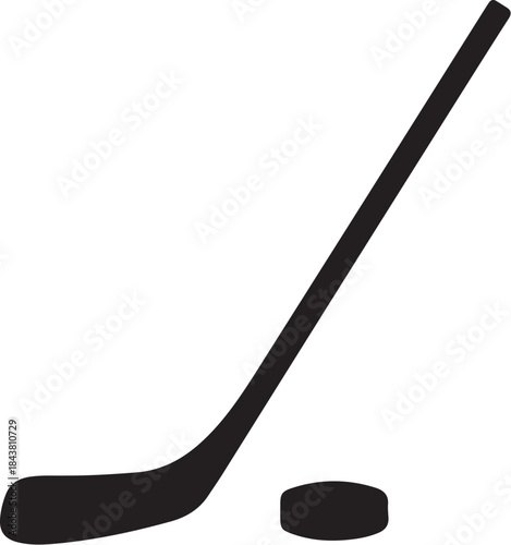 Black Hockey Stick and Puck on White Background also transparent background