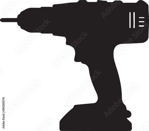 Black Silhouette of a Cordless Drill with Speed Control Settings also transparent background power tool