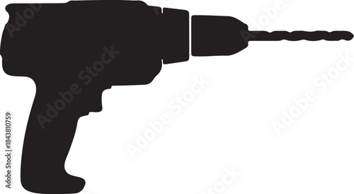 Black Silhouette of a Power Drill with Extended Drill Bit also transparent background tool