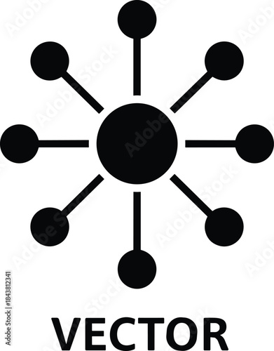 Network connection hub icon, data sharing and communication symbol, centralized nodes flat vector design isolated on white background