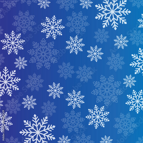 Seamless winter pattern featuring white crystalline snowflakes on a blue gradient background. Perfect for holiday flyers, festive web design, digital invitations, seasonal banners, and decorations.