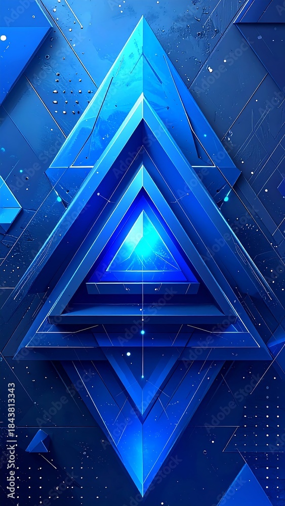 Obraz premium Layered blue triangles on a dark background