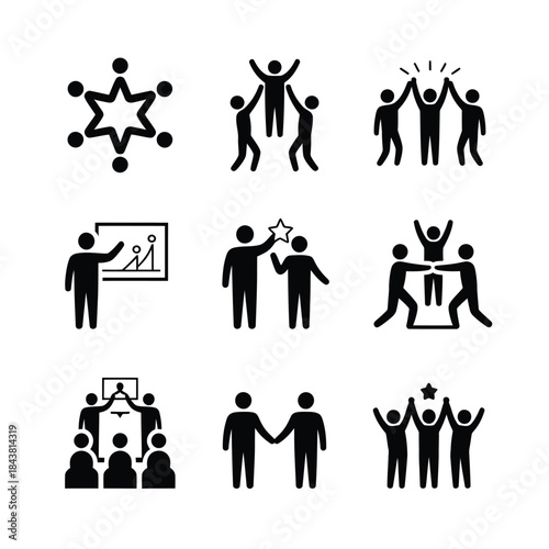 Teamwork and collaboration icons depicting success unity and positive communication