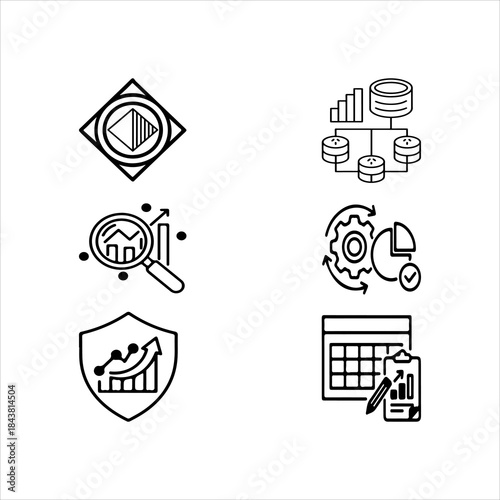 A Strategic Digital Data Analysis Icon Symbol, Showcasing Research and Information Visualization in a Flat Design Minimalist Vector for Business Technology Success Big Data Report Statistic.