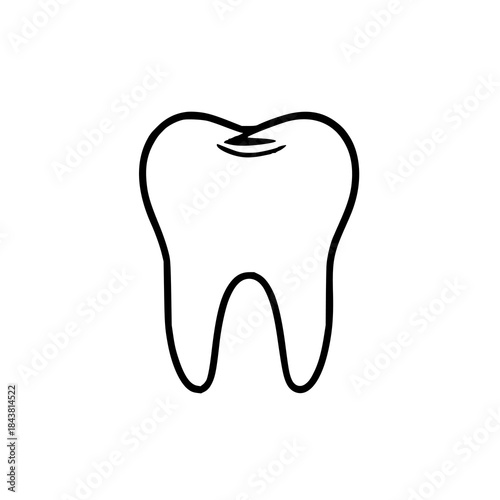 Black line art minimal tooth icon on white backgro