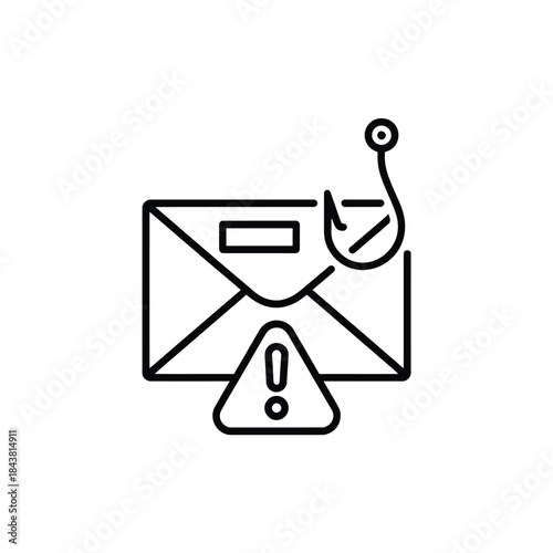 Phishing email concept a warning sign with a hook and envelope