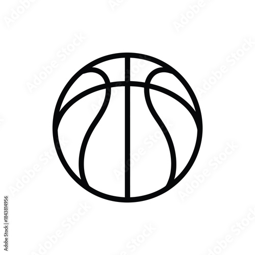 Simple black and white line drawing of a classic basketball illustration