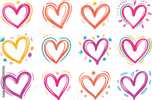 Colorful hand-drawn hearts