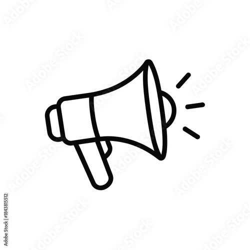 Simple black and white line drawing of a vintage megaphone icon