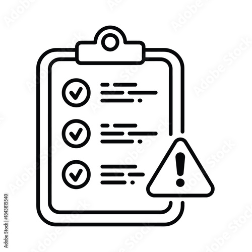 Checklist with completed tasks and warning sign in linear style