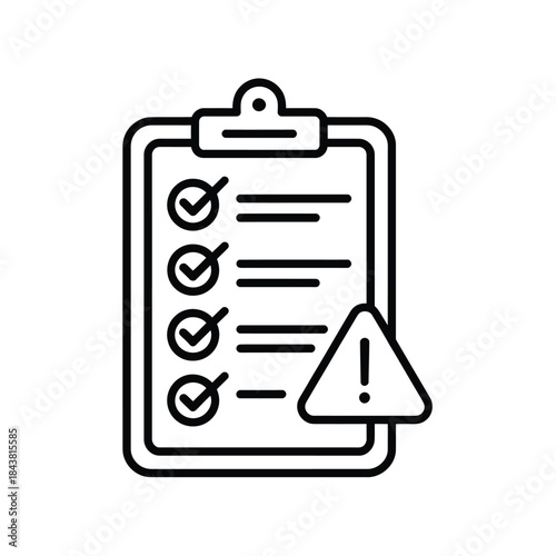 A clipboard with checkmarks and an exclamation point inside a warning sign