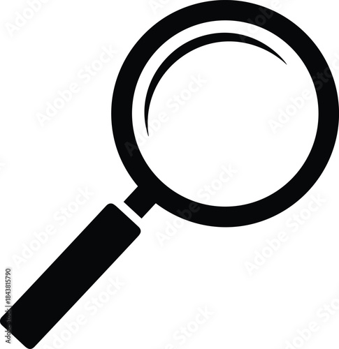 Magnifying glass search icon, zoom inspection and find symbol, analysis exploration flat design isolated on white background