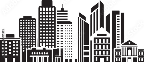 Modern Urban City Skyline Illustration with High-Rise Buildings and Downtown Architecture