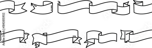 Collection of ten unique hand drawn black outline banner ribbons perfect for labels awards and decorative text elements