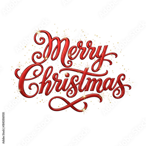 Red Merry Christmas text with sparkles and bokeh effects