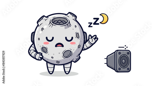 Sleeping Moon Character with Speaker Illustration