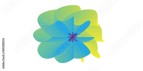 Green four-leaf clover isolated with a purple and pink floral butterfly vector illustration on a white background