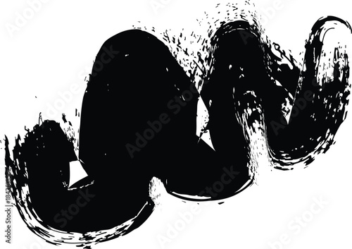 Ink brush stroke art with smudged black color on white background