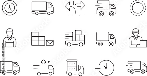 Logistics Operations Line Icons Set for Fleet Management, Warehouse, Delivery and Distribution