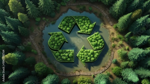 Recycled forest symbol. Aerial view