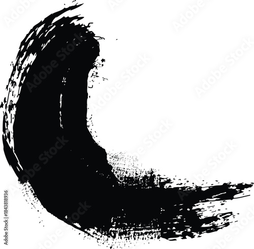 Abstract brush stroke artwork with black crescent shape