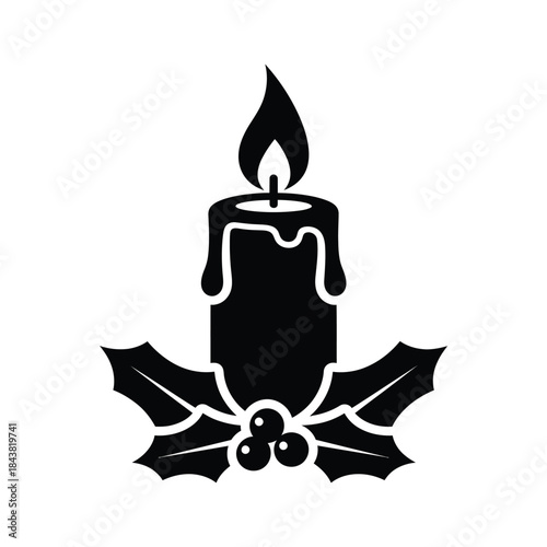 Christmas Candle Black Silhouette Holiday Decoration Icon
