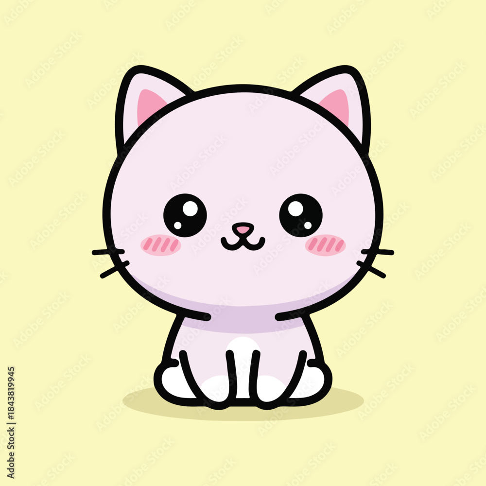 Obraz premium Cute kawaii kitten cartoon character sitting adorable baby cat vector illustration with big eyes
