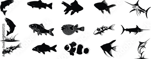 Collection of various fish silhouettes