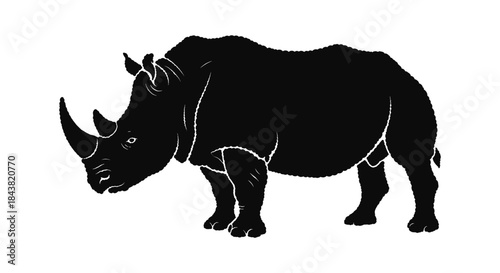 Silhouette of a rhinoceros on white background