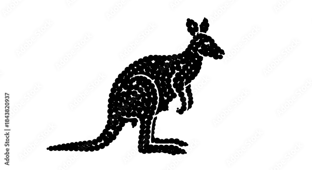 Fototapeta premium Kangaroo silhouette composed of circles: minimalist animal art design on white background